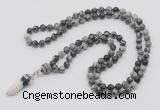 GMN1611 Hand-knotted 6mm black water jasper 108 beads mala necklace with pendant