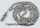 GMN1613 Hand-knotted 6mm dalmatian jasper 108 beads mala necklace with pendant