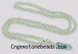 GMN1624 Hand-knotted 6mm prehnite 108 beads mala necklace with pendant