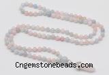 GMN1627 Hand-knotted 6mm morganite 108 beads mala necklace with pendant