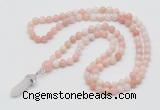 GMN1628 Hand-knotted 6mm natural pink opal 108 beads mala necklace with pendant