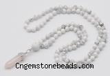 GMN1638 Hand-knotted 6mm white howlite 108 beads mala necklace with pendant