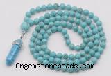 GMN1640 Hand-knotted 6mm blue howlite 108 beads mala necklace with pendant