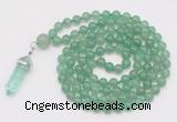 GMN1642 Hand-knotted 6mm green aventurine 108 beads mala necklaces with pendant