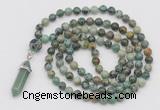 GMN1643 Hand-knotted 6mm African turquoise 108 beads mala necklaces with pendant