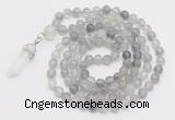 GMN1646 Hand-knotted 6mm cloudy quartz 108 beads mala necklaces with pendant