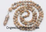 GMN1653 Hand-knotted 6mm picture jasper 108 beads mala necklaces with pendant