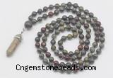 GMN1658 Hand-knotted 6mm dragon blood jasper 108 beads mala necklaces with pendant