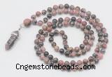 GMN1663 Hand-knotted 6mm rhodonite 108 beads mala necklaces with pendant