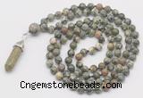 GMN1665 Hand-knotted 6mm rhyolite 108 beads mala necklaces with pendant