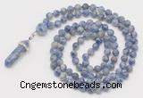 GMN1667 Hand-knotted 6mm blue spot stone 108 beads mala necklaces with pendant