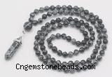 GMN1670 Hand-knotted 6mm snowflake obsidian 108 beads mala necklaces with pendant