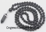 GMN1672 Hand-knotted 6mm black lava 108 beads mala necklaces with pendant