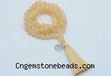 GMN1785 Knotted 8mm, 10mm honey jade 108 beads mala necklace with tassel & charm