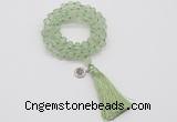 GMN1817 Knotted 8mm, 10mm prehnite 108 beads mala necklace with tassel & charm