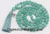 GMN1865 Knotted 8mm, 10mm peafowl agate 108 beads mala necklace with tassel & charm