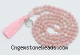 GMN1888 Knotted 8mm, 10mm Chinese pink opal 108 beads mala necklace with tassel & charm