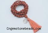 GMN2007 Knotted 8mm, 10mm matte red jasper 108 beads mala necklace with tassel & charm
