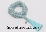 GMN2024 Knotted 8mm, 10mm matte amazonite 108 beads mala necklace with tassel & charm