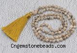 GMN204 Hand-knotted 6mm feldspar 108 beads mala necklaces with tassel