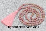 GMN205 Hand-knotted 6mm pink wooden jasper 108 beads mala necklaces with tassel