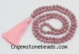 GMN206 Hand-knotted 6mm pink wooden jasper 108 beads mala necklaces with tassel