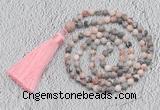 GMN209 Hand-knotted 6mm pink zebra jasper 108 beads mala necklaces with tassel