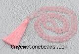 GMN214 Hand-knotted 6mm rose quartz 108 beads mala necklaces with tassel
