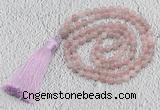 GMN215 Hand-knotted 6mm Madagascar rose quartz 108 beads mala necklaces with tassel