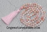 GMN218 Hand-knotted 6mm pink opal 108 beads mala necklaces with tassel