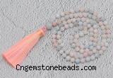 GMN219 Hand-knotted 6mm morganite 108 beads mala necklaces with tassel
