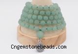 GMN2203 Hand-knotted 8mm, 10mm matte green aventurine 108 beads mala necklace with charm