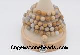 GMN2211 Hand-knotted 8mm, 10mm matte fossil coral 108 beads mala necklace with charm