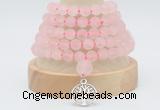 GMN2219 Hand-knotted 8mm, 10mm matte rose quartz 108 beads mala necklace with charm