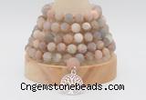 GMN2223 Hand-knotted 8mm, 10mm matte sunstone 108 beads mala necklace with charm