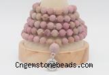 GMN2224 Hand-knotted 8mm, 10mm matte pink wooden jasper108 beads mala necklace with charm