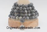 GMN2227 Hand-knotted 8mm, 10mm matte black water jasper 108 beads mala necklace with charm