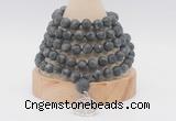 GMN2228 Hand-knotted 8mm, 10mm matte black labradorite 108 beads mala necklace with charm