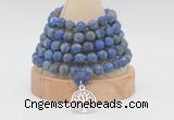 GMN2229 Hand-knotted 8mm, 10mm matte lapis lazuli 108 beads mala necklace with charm