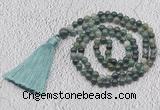 GMN225 Hand-knotted 6mm moss agate 108 beads mala necklaces with tassel