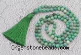 GMN226 Hand-knotted 6mm grass agate 108 beads mala necklaces with tassel