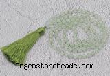 GMN232 Hand-knotted 6mm prehnite 108 beads mala necklaces with tassel