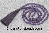 GMN234 Hand-knotted 6mm amethyst 108 beads mala necklaces with tassel