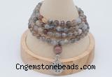 GMN2402 Hand-knotted 6mm Botswana agate 108 beads mala necklace with charm