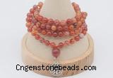 GMN2405 Hand-knotted 6mm fire agate 108 beads mala necklace with charm