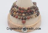 GMN2408 Hand-knotted 6mm picasso jasper 108 beads mala necklace with charm