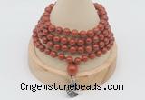 GMN2409 Hand-knotted 6mm red jasper 108 beads mala necklace with charm