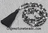 GMN241 Hand-knotted 6mm black & white jasper 108 beads mala necklaces with tassel