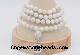 GMN2417 Hand-knotted 6mm white howlite 108 beads mala necklace with charm