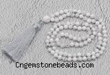 GMN242 Hand-knotted 6mm white howlite 108 beads mala necklaces with tassel